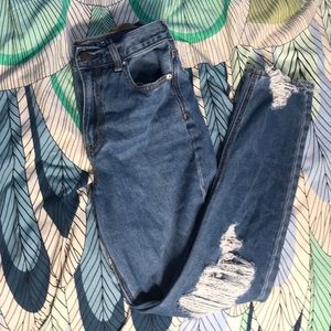 Blue distressed mom jeans